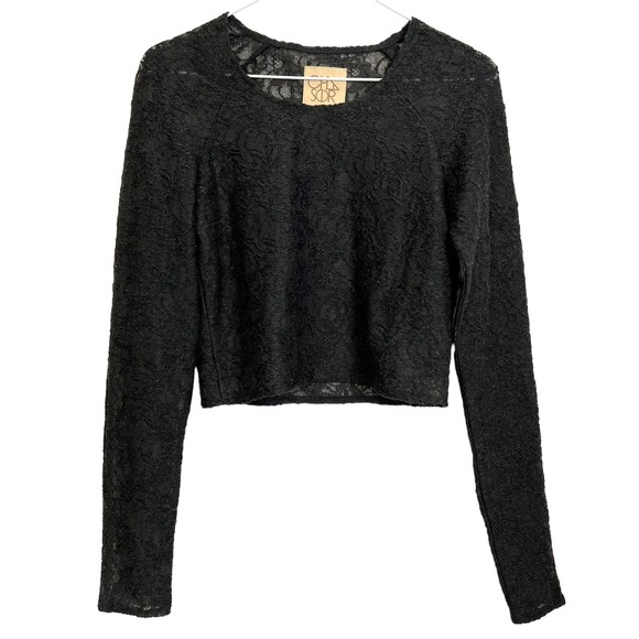 CHASER Lace Long Sleeve Crop Top Size XS NWT Sheer Grey Black Sexy Club Party - Picture 2 of 6